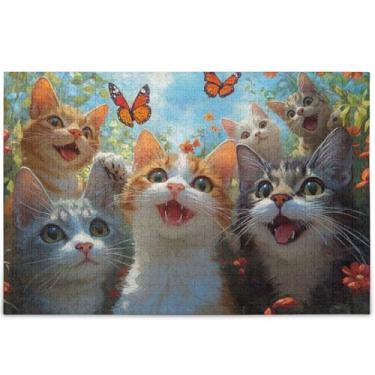 Imagem de Quebra-cabeça de selfie para gatos fofos e gatinhos personalizados 500 peças para adultos presentes divertidos para homens bobos presentes exclusivos para a família, 52 cm x 37,8 cm