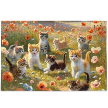 Imagem de Quebra-cabeças personalizados de primavera animal gato gatinho 500 peças para presentes adultos elefante branco engraçado legal exclusivo paisagem arte animal, 52 cm x 37,8 cm