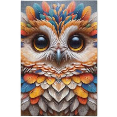 Imagem de Quebra-cabeças com estampa de coruja colorida, 500 peças para adultos, decoração de arte animal, natureza, quebra-cabeças, presentes para amantes de família, 52 x 37,8 cm