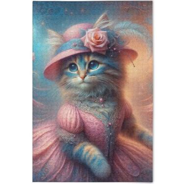 Imagem de Quebra-cabeça de gato fofo com 500 peças para adultos, amigos, família, jogos, presentes, quebra-cabeças grandes e legais, arte personalizada para decoração de casa, 52 cm x 37,8 cm