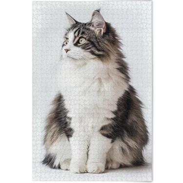 Imagem de Quebra-cabeça personalizado lindo gato Maine Coon adultos 1000 peças cenário animal arte paisagem quebra-cabeças jogo engraçado, 75 cm x 50 cm