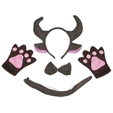 Imagem de Petitebella Buffalo Bandana Luvas de Cauda com Gravata Borboleta 4 peças Fantasia Infantil 1-8 anos (Marrom, 1-4 anos)
