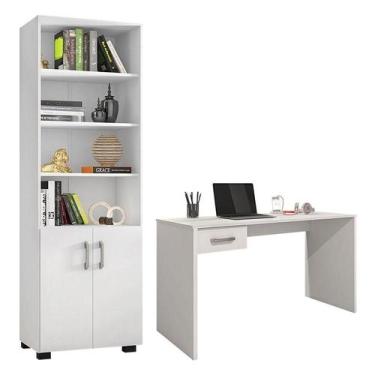 Imagem de Mesa para Computador Gávea com Gaveta e Livreiro Office com Portas Peq