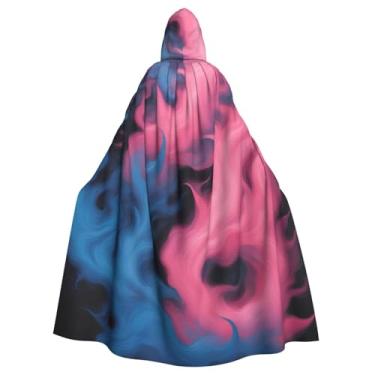 Imagem de XLLingL Capa de Halloween com capuz azul e rosa com estampa de fogo, capa econômica para cosplay, adereços e fantasias capa de bruxa