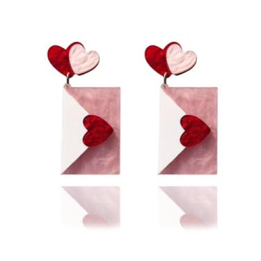 Imagem de Brincos de coração vermelho para mulheres, pingente de coração, coração, coração, coração, joia de presente, Large, Acrílico, Sem pedra preciosa