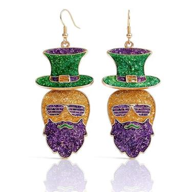 Imagem de Blue Drop Brincos femininos de carnaval com glíter, chapéu de coroa de carnaval, palhaço, esmaltado, pingente, terça-feira gorda, acessórios para festa de carnaval, Zinco, Sem pedra preciosa