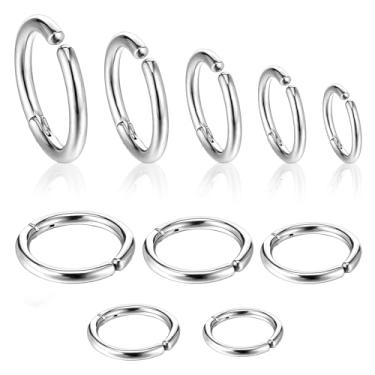 Imagem de DOPENSPI 10 peças de brincos de pressão, brincos falsos sem piercing de aço inoxidável, brincos de argola com clipe para mulheres e homens, 8 mm, 10 mm, 12 mm, 14 mm, 16 mm, Medium, Aço inoxidável