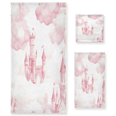 Imagem de xigua Conjunto de toalhas de banheiro castelo aquarela absorvente macio 3 peças toalha de banho toalha de mão toalhas decorativas para banheiro, academia, hotel, praia, piscina