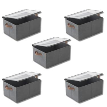 Imagem de Caixa Organizadora Grande Com Tampa Transparente Dobrável Resistente Para Roupas(KIT 5 (Com tampa))