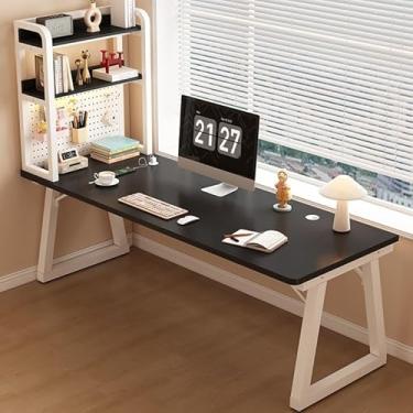 Imagem de Mesa de escritório em casa elegante com armazenamento de quadro, mesa de escrita resistente para sala de estar e quarto, design DIY, preto e branco, 80 x 60 x 74 cm