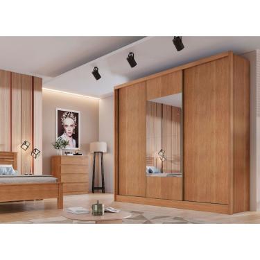 Imagem de Guarda Roupa 3 Portas de Correr 6 Gavetas C/ Espelho Arezzo Novo Horizonte