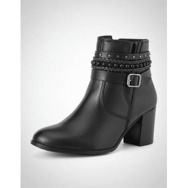 Imagem de Bota Feminina Cano Curto Couro Legítimo Preto Salto Bloco - Flor d'cou