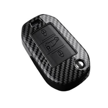 Imagem de Capa de chave de carro de fibra de carbono compatível com Peugeot 208 2008 308 3008 508 408 307 4008 para Citroen C3 C4 C5 C6 C8 chaveiro(Carbon 3C)