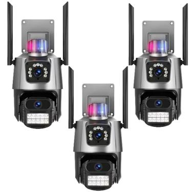 Imagem de Kit 3 Câmera De Segurança Externa Lente Dupla 4k Led Sirene Policial