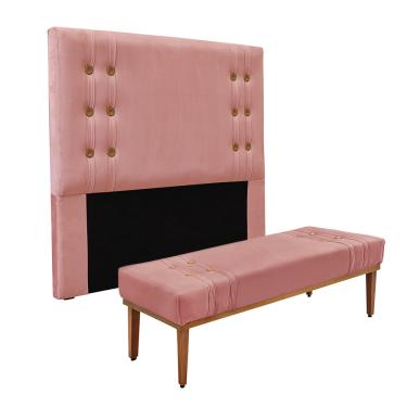 Imagem de Cabeceira Cama Box Solteiro 90cm e Recamier Gênova Veludo Rosa S04 - D'Rossi