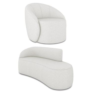 Imagem de Sofá 3 Lugares Orgânico 180cm Morgan e Poltrona Lua Linho Cinza D03 - D'Rossi