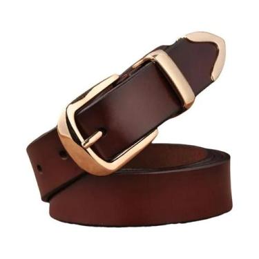 Imagem de Cinto Feminino De Couro Genuíno, Casual, Cor Pura, Cinto Jeans, Qualid