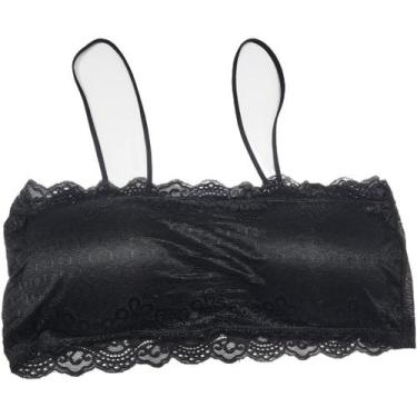 Imagem de Sutiã Cropped Top Faixa Renda C/ Bojo Blogueira Preto - Patricia Celic