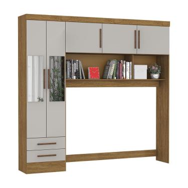 Imagem de Guarda Roupa Casal Modulado Paris 5 Portas 2 Gavetas MDP com Espelho Cinamomo-off White Carioca Móveis