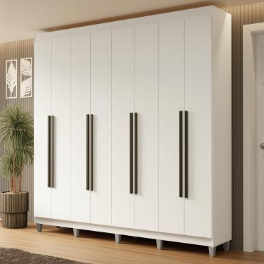 Imagem de Guarda Roupa Casal Netuno 8 Portas Batentes 4 Gavetas MDP Branco-Branco-Preto Madesa