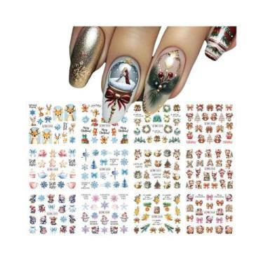 Imagem de Adesivos De Unha De Natal: 12 Designs (Homem-Biscoito, Cervo, Laço, Fl