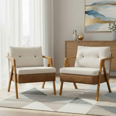 Imagem de Kit 2 Poltronas Para Sala Recepção Escritório Laura Corino e Linho