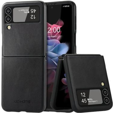 Imagem de Capa para celular KeziHome Galaxy Z Flip 4 em couro genuíno preta