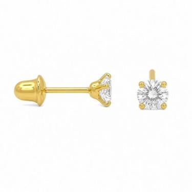 Imagem de Brinco em Ouro 18K com Zircônia Redonda Branca - Joia Elegante - Justi