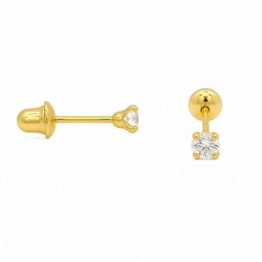 Imagem de Brinco em Ouro 18K com Zircônia Redonda Branca - Joia Elegante - Justi
