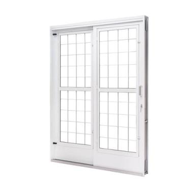 Imagem de Porta de Aço de Correr e Postigo 215x160cm 2 Folhas com Grade Quadricu