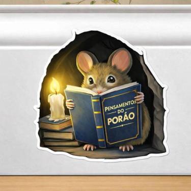 Imagem de Adesivo de Parede Criativo Ratinho 3D Lendo Divertido Decorativo para 