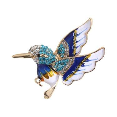 Imagem de Broche Unissex Feminino De Beija-flor Com Strass, Alfinete De Vidro Em