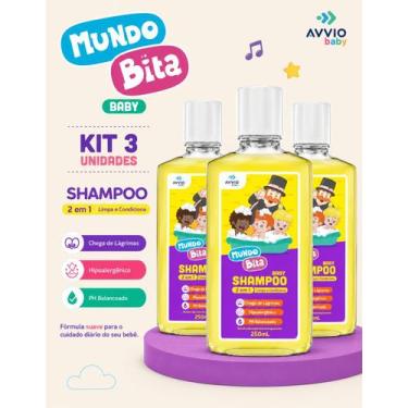 Imagem de Kit 3 Un Shampoo 2 em 1 Baby Mundo Bita Shampoo Infantil Fragrância Su