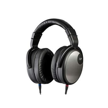 Imagem de Monoprice Fones de ouvido com fio HR-5C – preto/prata com chaves de 42 mm, traseira fechada de alta resolução, cabo de 1,3 mm