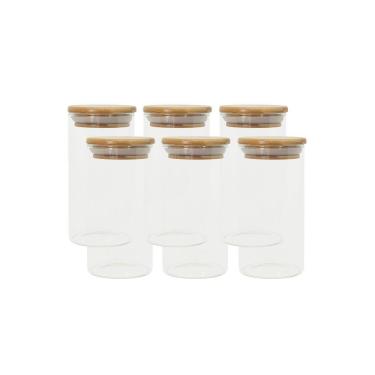 Imagem de Conjunto de 6 Potes Herméticos de 300 ml com Tampa de Bambu