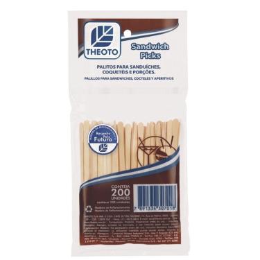 Imagem de Palito em Madeira para Sandwich Picks com 200 Unidades Theoto