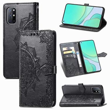 Imagem de YUNCHAO Caixa de telefone Para OnePlus 8T Mandala Flor em relevo caso de couro flip horizontal com suporte/cartão/carteira/cordão capa para celular