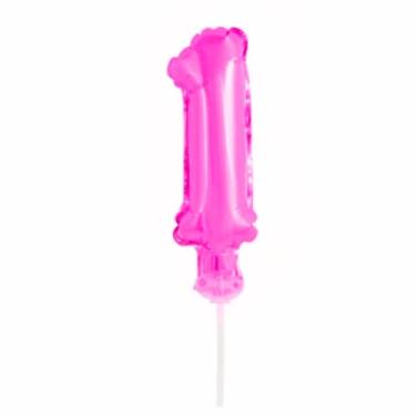 Imagem de Topo de Bolo Vela Balão AUTO INFLÁVEL Rosa Pink Metalizado Números (1)