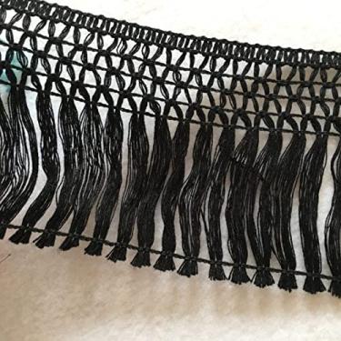 Imagem de 5 jardas/lote 12 cm feito à mão algodão guarnição de renda borla acessórios de franja roupas bege cortina mesa suéter decorativo, b preto