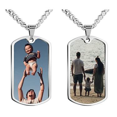 Imagem de ROVAO DEECAS Etiqueta de cachorro personalizada com colar, foto colorida, revestida com UV, aço inoxidável, pingente de etiqueta de cachorro personalizada com colar de 61 cm para homens
