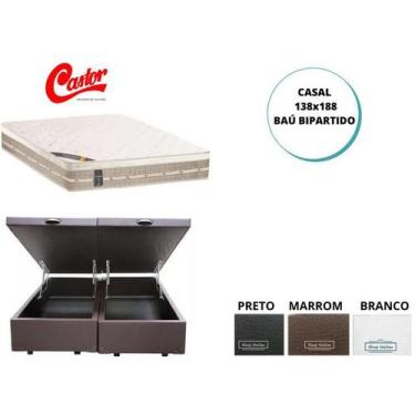 Imagem de Cama Box Baú Casal Bipartido + Colchão Castor Premium Tecnopedic 138X1