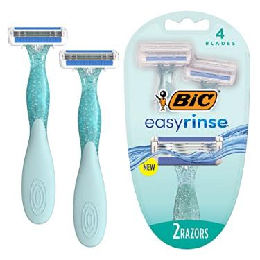 Imagem de BIC Barbeadores descartáveis femininos antientupimento EasyRinse para um barbear mais suave com menos irritação*, barbeadores com 4 lâminas, 2 unidades