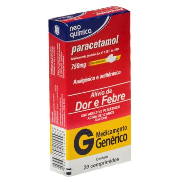 Imagem de Paracetamol 750mg 20 comprimidos Neo Química Genérico 20 Comprimidos