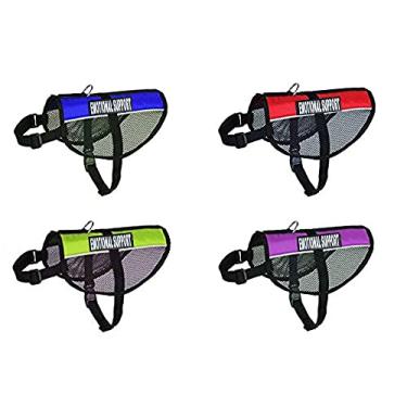 Imagem de Peitoral de malha para cães de serviço de apoio emocional. A compra vem com 2 adesivos removíveis de suporte emocional reflexivo. Meça seu cão antes de fazer o pedido (circunferência 38-50 cm, verde