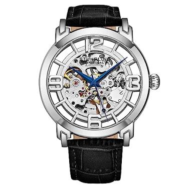 Imagem de Stuhrling Original Relógio social automático Skeleton – Relógio mecânico masculino Winchester 44 Elite, Prata/preto, Relógio automático, mecânico
