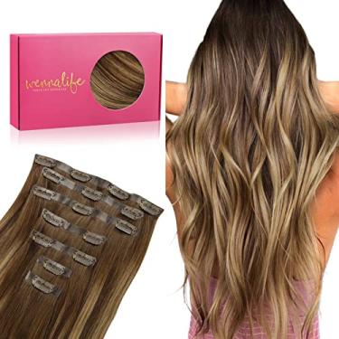 Imagem de WENNALIFE Extensões de cabelo sem costura, 55 cm, 150 g, 7 peças, balayage, chocolate, marrom, caramelo, loiro, grampeado, cabelo humano, extensões de cabelo humano remy natural