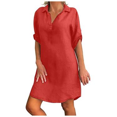Imagem de UIFLQXX Vestido maxi feminino 2023 sólido meia manga casual solto diário vestido leve de verão vestidos midi, Rosa choque, M