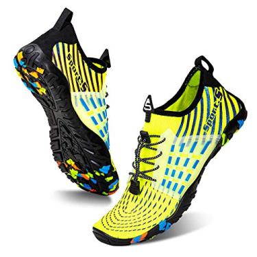 Imagem de WateLves Water Shoes – Meias aquáticas de secagem rápida, para surf, ioga, hidroginástica, Verde fluorescente esportivo, 15.5 Women/14 Men