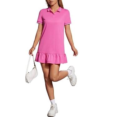 Imagem de Camisa Feminina Polo Neck Ruffle Hem Smock Dress (Color : Pink, Size : Petite XXS)