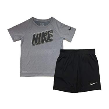 Imagem de Conjunto de duas peças de camiseta e short de manga curta Dri-Fit para meninos da Nike (infantil), Anthracite(86e908-693)/Black, 2T